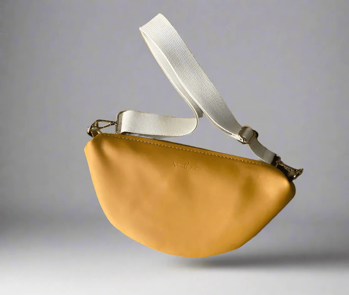 Halfmoon leather crossbody / sling bag - Ochre