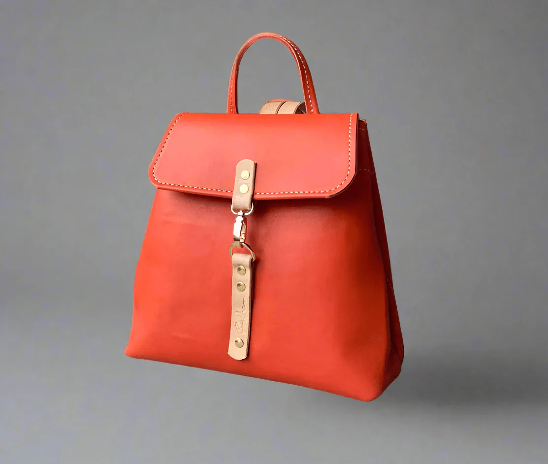 Stride leather backpack - Coral