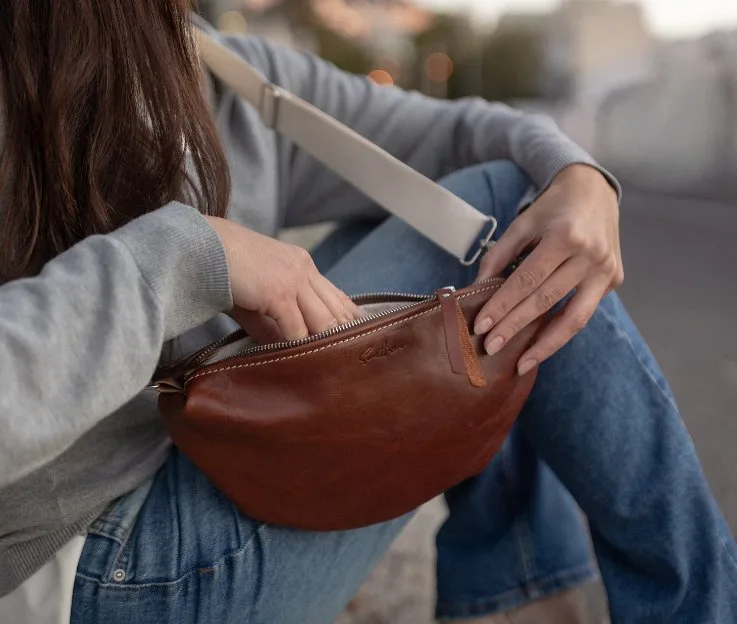 Halfmoon leather crossbody / sling bag - Eco tan