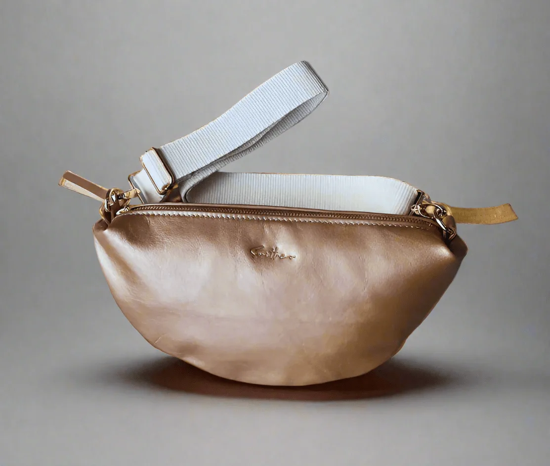 Halfmoon leather crossbody / sling bag - Gold