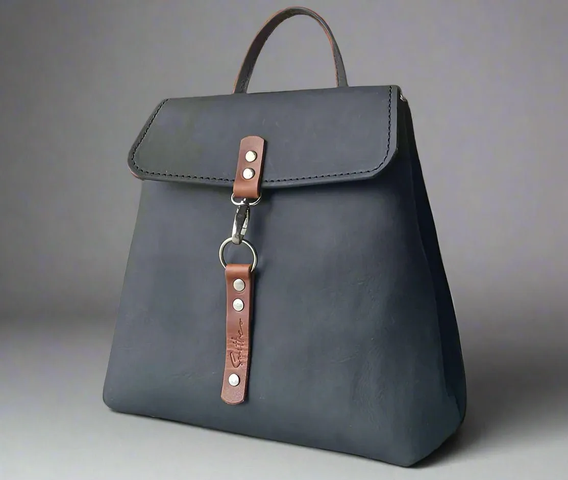 Stride leather backpack - Black & amber
