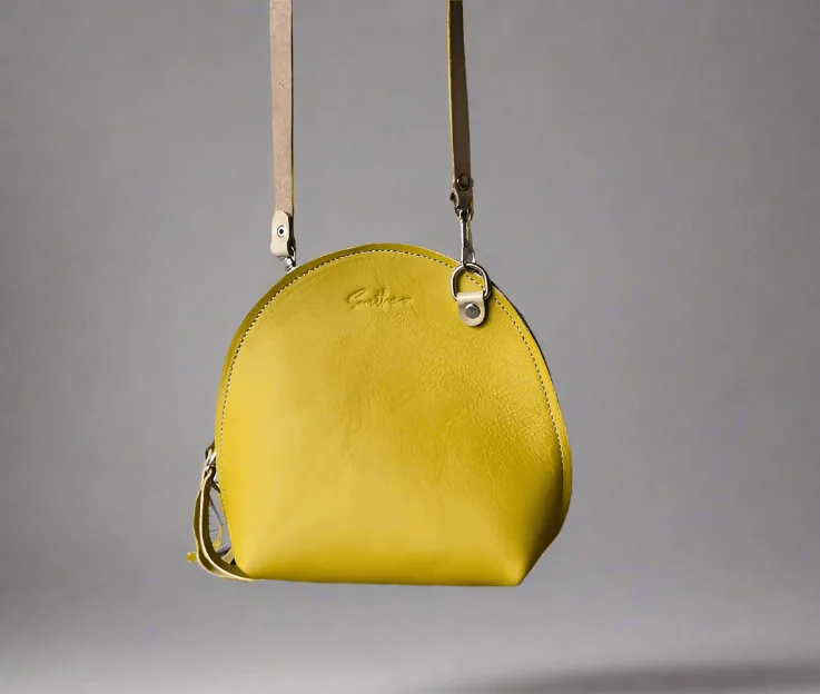 Arc mini leather crossbody bag - Ochre