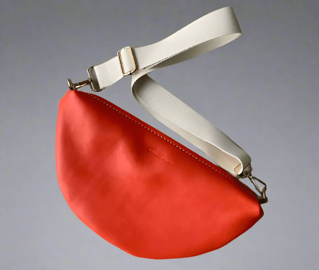 Halfmoon leather crossbody / sling bag - Coral